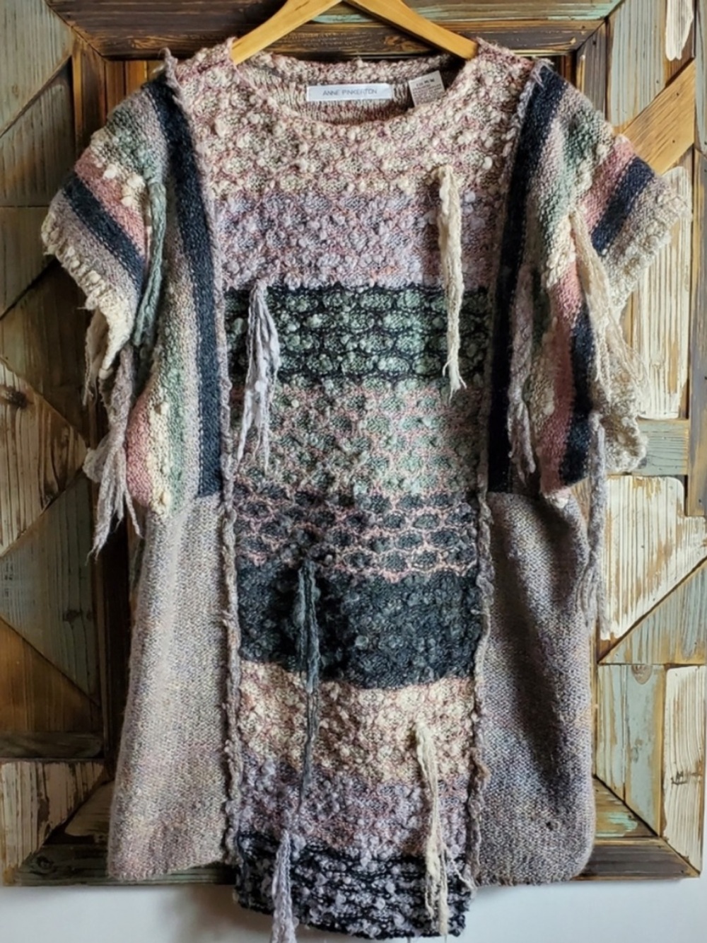Anne Pinkerton Fringe Boho Sweater Tunic m